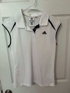 adidas White Sleeveless Polo with Black Piping